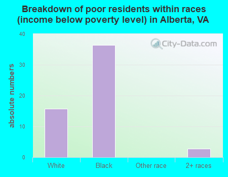 Breakdown of poor residents within races (income below poverty level) in Alberta, VA