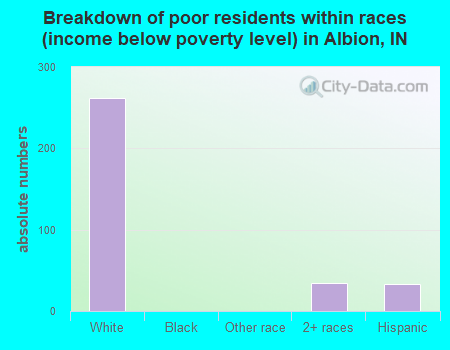 Breakdown of poor residents within races (income below poverty level) in Albion, IN