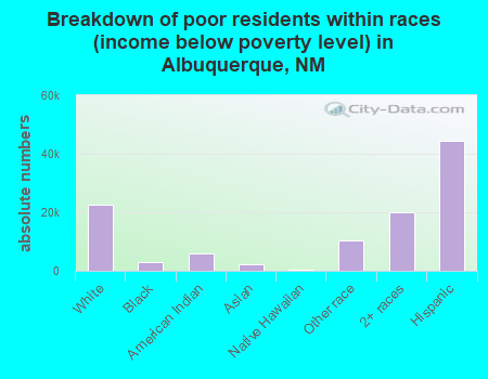 Breakdown of poor residents within races (income below poverty level) in Albuquerque, NM