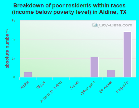 Breakdown of poor residents within races (income below poverty level) in Aldine, TX