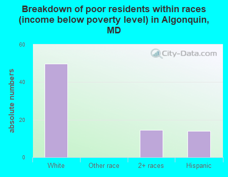 Breakdown of poor residents within races (income below poverty level) in Algonquin, MD