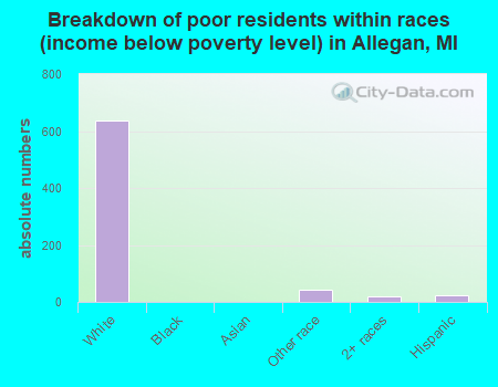 Breakdown of poor residents within races (income below poverty level) in Allegan, MI