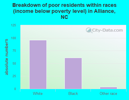 Breakdown of poor residents within races (income below poverty level) in Alliance, NC