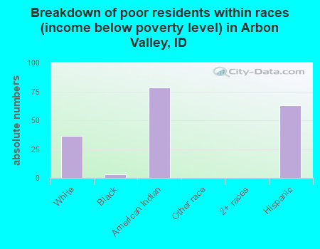 Breakdown of poor residents within races (income below poverty level) in Arbon Valley, ID