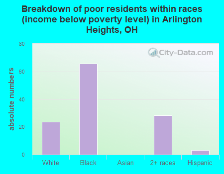 Breakdown of poor residents within races (income below poverty level) in Arlington Heights, OH