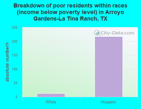Breakdown of poor residents within races (income below poverty level) in Arroyo Gardens-La Tina Ranch, TX