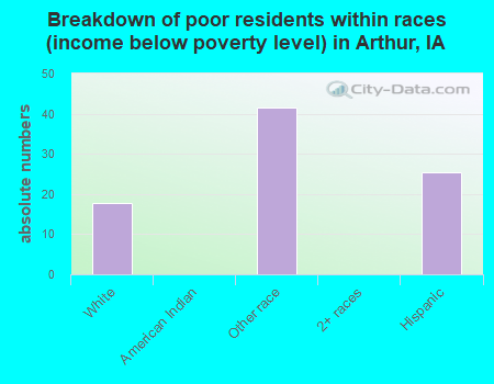 Breakdown of poor residents within races (income below poverty level) in Arthur, IA