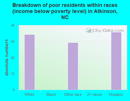 Breakdown of poor residents within races (income below poverty level) in Atkinson, NC