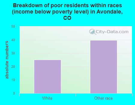 Breakdown of poor residents within races (income below poverty level) in Avondale, CO
