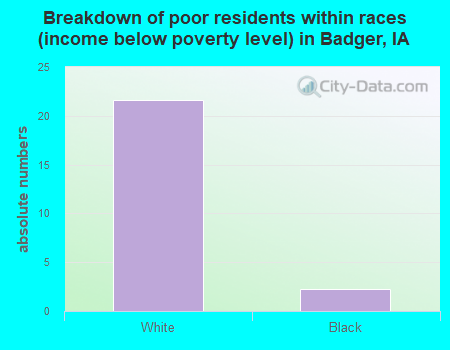 Breakdown of poor residents within races (income below poverty level) in Badger, IA