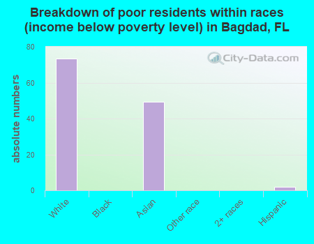 Breakdown of poor residents within races (income below poverty level) in Bagdad, FL