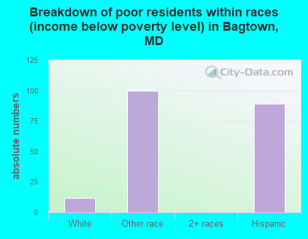 Breakdown of poor residents within races (income below poverty level) in Bagtown, MD
