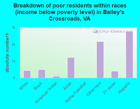Breakdown of poor residents within races (income below poverty level) in Bailey's Crossroads, VA