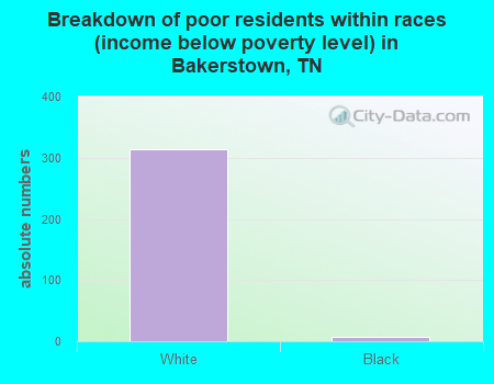 Breakdown of poor residents within races (income below poverty level) in Bakerstown, TN