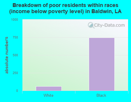 Breakdown of poor residents within races (income below poverty level) in Baldwin, LA