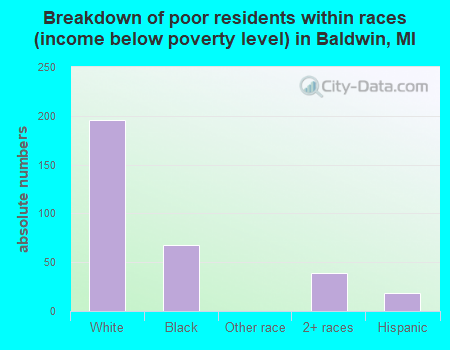 Breakdown of poor residents within races (income below poverty level) in Baldwin, MI