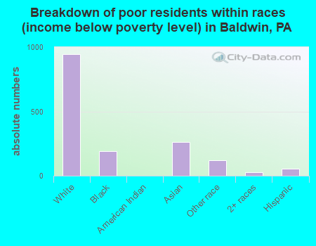 Breakdown of poor residents within races (income below poverty level) in Baldwin, PA