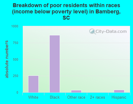 Breakdown of poor residents within races (income below poverty level) in Bamberg, SC