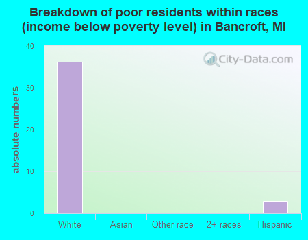 Breakdown of poor residents within races (income below poverty level) in Bancroft, MI