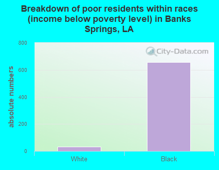 Breakdown of poor residents within races (income below poverty level) in Banks Springs, LA