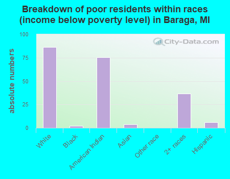 Breakdown of poor residents within races (income below poverty level) in Baraga, MI
