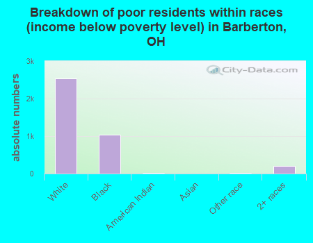 Breakdown of poor residents within races (income below poverty level) in Barberton, OH