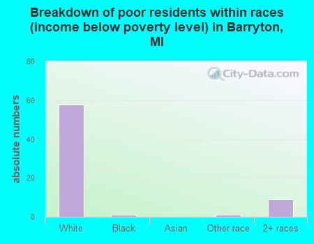 Breakdown of poor residents within races (income below poverty level) in Barryton, MI