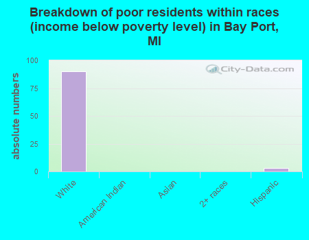 Breakdown of poor residents within races (income below poverty level) in Bay Port, MI