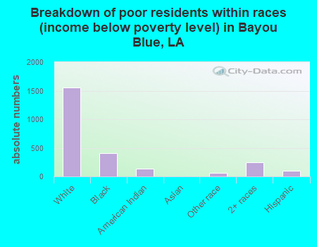 Breakdown of poor residents within races (income below poverty level) in Bayou Blue, LA