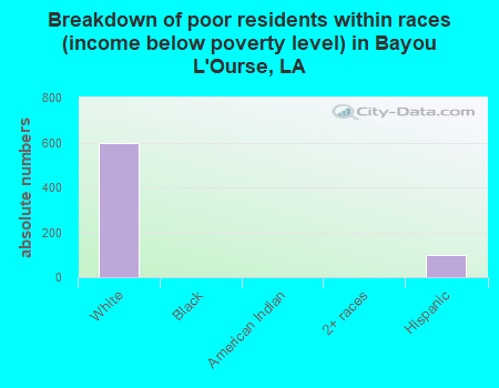 Breakdown of poor residents within races (income below poverty level) in Bayou L'Ourse, LA