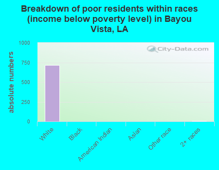 Breakdown of poor residents within races (income below poverty level) in Bayou Vista, LA