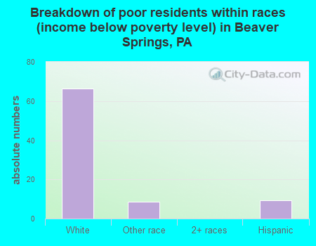 Breakdown of poor residents within races (income below poverty level) in Beaver Springs, PA
