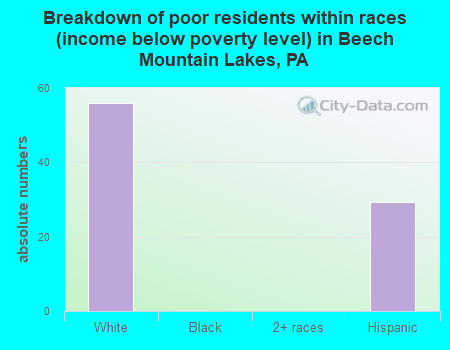 Breakdown of poor residents within races (income below poverty level) in Beech Mountain Lakes, PA