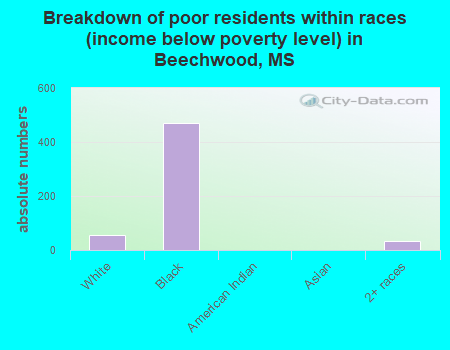 Breakdown of poor residents within races (income below poverty level) in Beechwood, MS