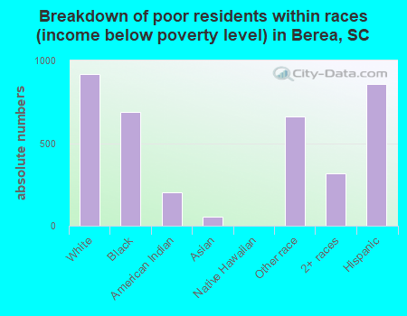 Breakdown of poor residents within races (income below poverty level) in Berea, SC