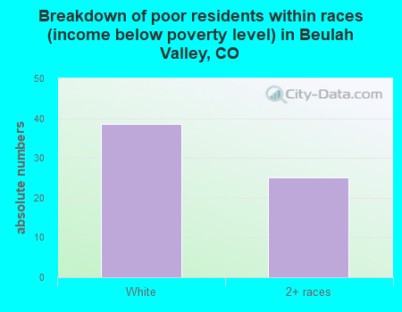 Breakdown of poor residents within races (income below poverty level) in Beulah Valley, CO