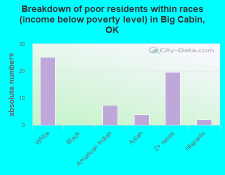 Breakdown of poor residents within races (income below poverty level) in Big Cabin, OK