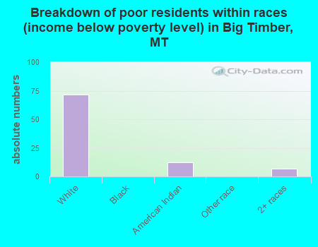 Breakdown of poor residents within races (income below poverty level) in Big Timber, MT