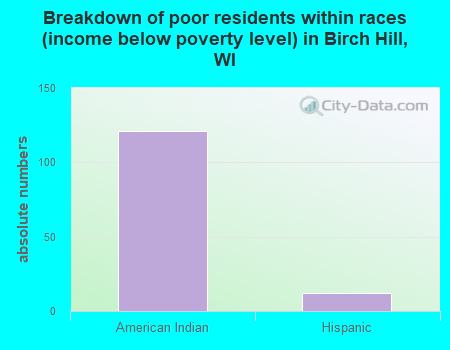 Breakdown of poor residents within races (income below poverty level) in Birch Hill, WI
