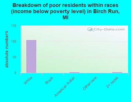 Breakdown of poor residents within races (income below poverty level) in Birch Run, MI