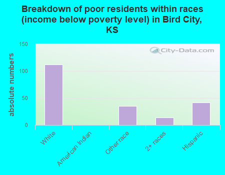 Breakdown of poor residents within races (income below poverty level) in Bird City, KS