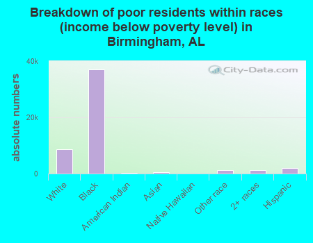 Breakdown of poor residents within races (income below poverty level) in Birmingham, AL