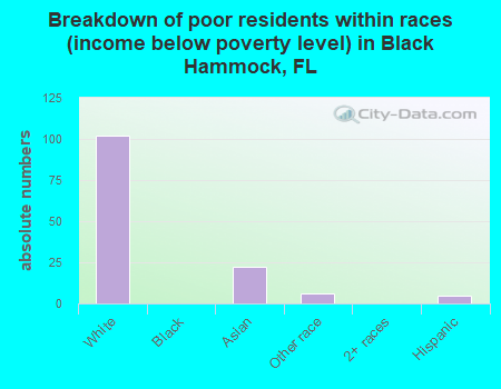 Breakdown of poor residents within races (income below poverty level) in Black Hammock, FL