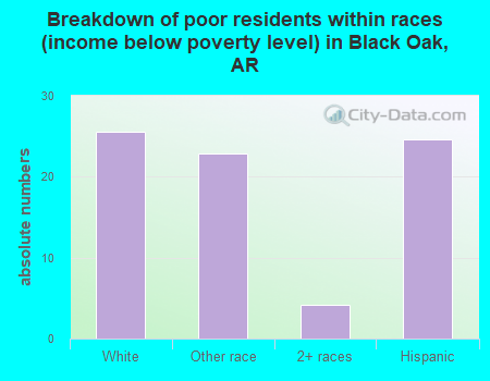 Breakdown of poor residents within races (income below poverty level) in Black Oak, AR