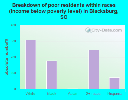 Breakdown of poor residents within races (income below poverty level) in Blacksburg, SC