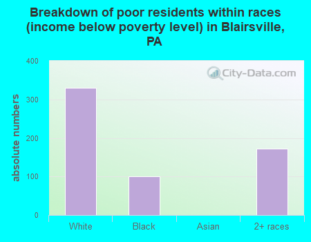 Breakdown of poor residents within races (income below poverty level) in Blairsville, PA