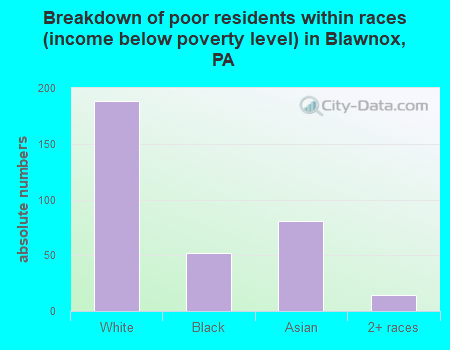 Breakdown of poor residents within races (income below poverty level) in Blawnox, PA
