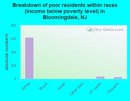 Breakdown of poor residents within races (income below poverty level) in Bloomingdale, NJ