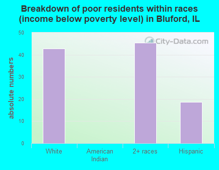 Breakdown of poor residents within races (income below poverty level) in Bluford, IL