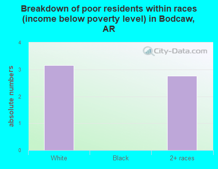 Breakdown of poor residents within races (income below poverty level) in Bodcaw, AR